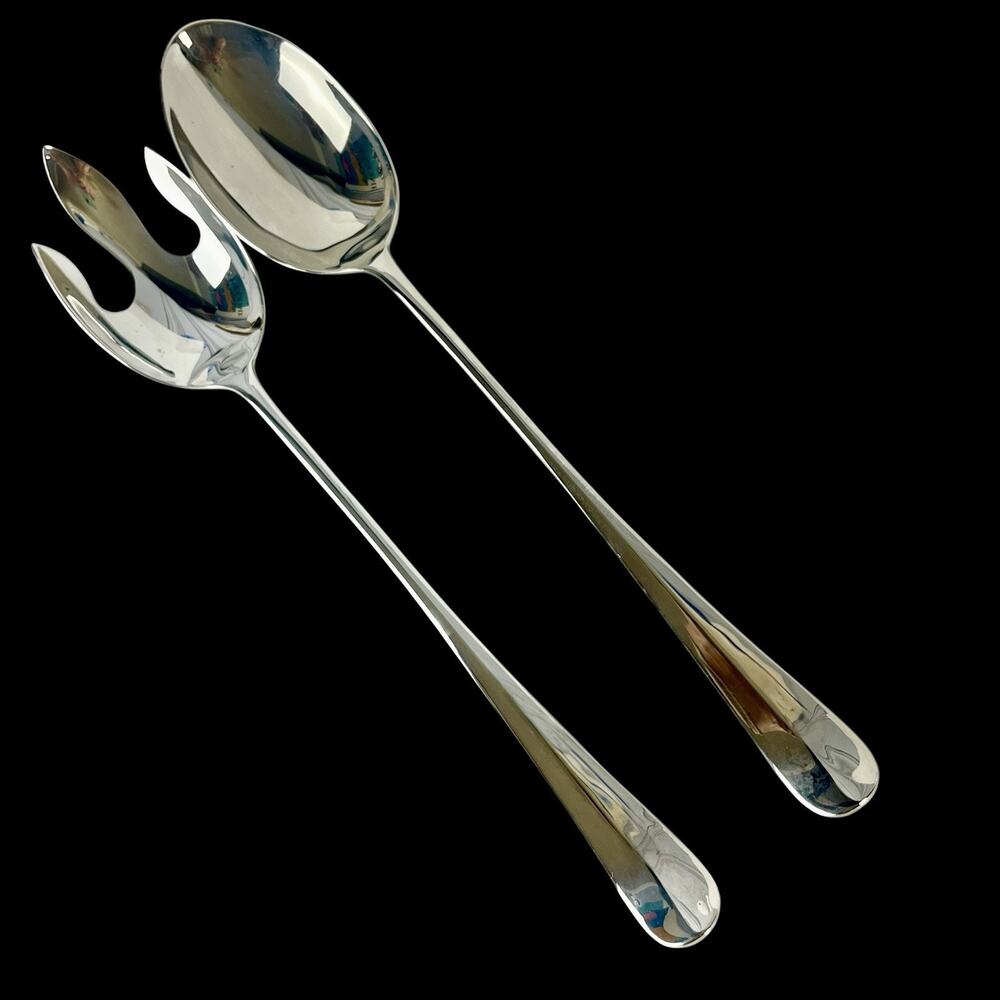 Vtg Godinger Queen Anne 12.5” Sculptural Salad Servers Spoon Fork Nickel Plate